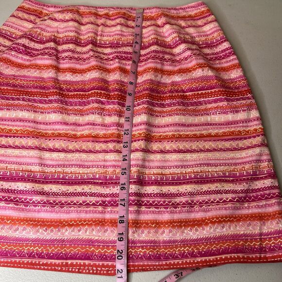 Vintage Talbots Pencil Skirt Womens 14 Pink Geometric Striped Back Slit - Picture 3 of 8